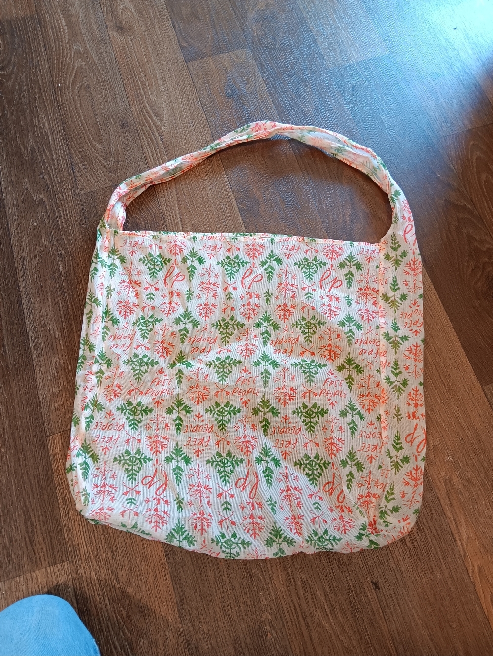 Free People Lightweight Floral Print Tote Bag in Green & Coral